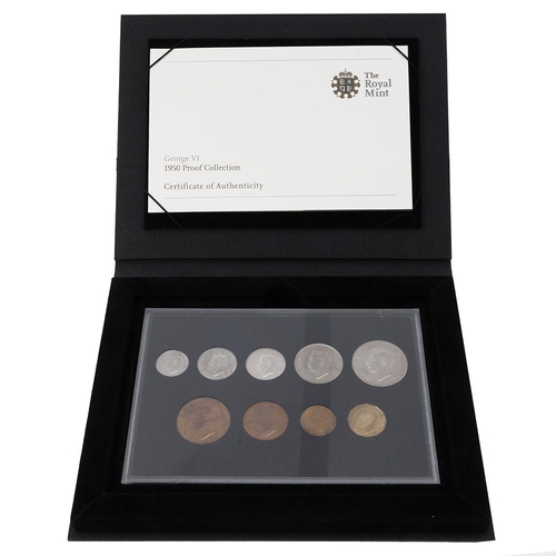 230 - 1950 King George VI Proof Collection 9-coin set repackaged in a black folio by The Royal Mint in 200... 