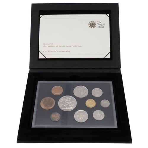 231 - 1951 Festival of Britain Proof Collection 9-coin set repackaged in a black folio by The Royal Mint i... 