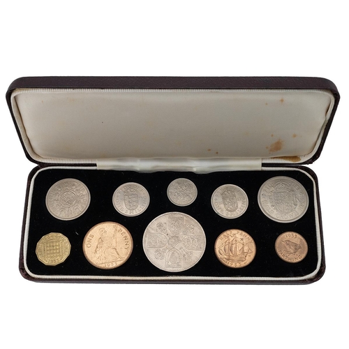 235 - 1953 Queen Elizabeth II Coronation year proof specimen ten-coin set in the original box of issue. In... 