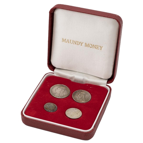 237 - 1890 Queen Victoria 'Jubilee Head' four-coin silver Maundy Money set in a box. Includes (1) 1890 Mau... 