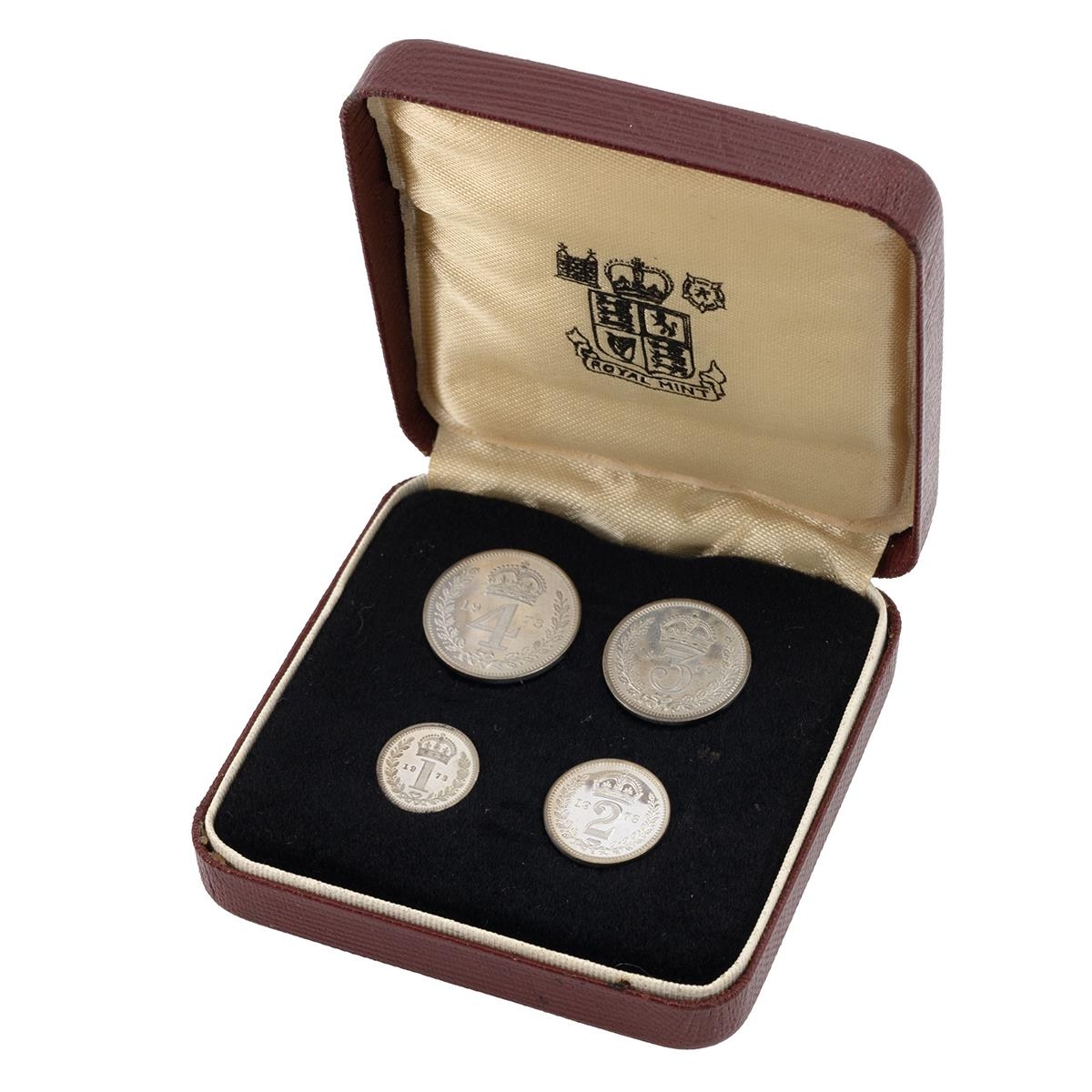 1973 Queen Elizabeth II four-coin silver Maundy Money set in Royal Mint ...