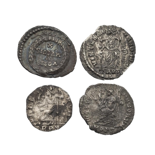 26 - Four (4) collectable Roman silver AR Siliquas of Emperors Gratian, Julian, and Honorius, one unident... 