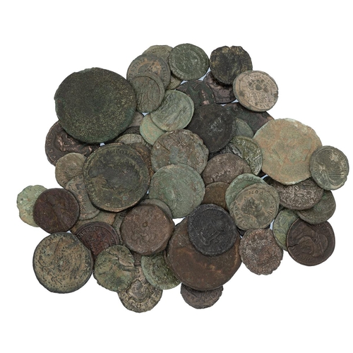 29 - Fifty-four (54) Roman bronze coins, a mix of dates, grades, Emperors and denominations. Weight: 258g... 