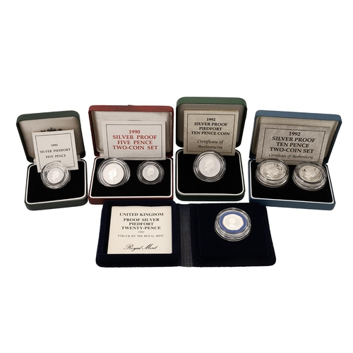 306 - Five (5) Royal Mint small denomination silver proof coins and sets including 20ps, 10ps and 5ps. Inc... 