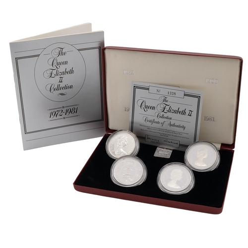 307 - 1972-1981 Queen Elizabeth II silver proof Crown coin collection in Royal Mint presentation box. Incl... 