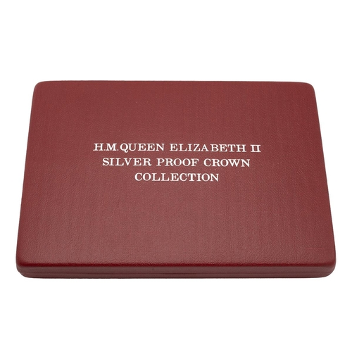 307 - 1972-1981 Queen Elizabeth II silver proof Crown coin collection in Royal Mint presentation box. Incl... 