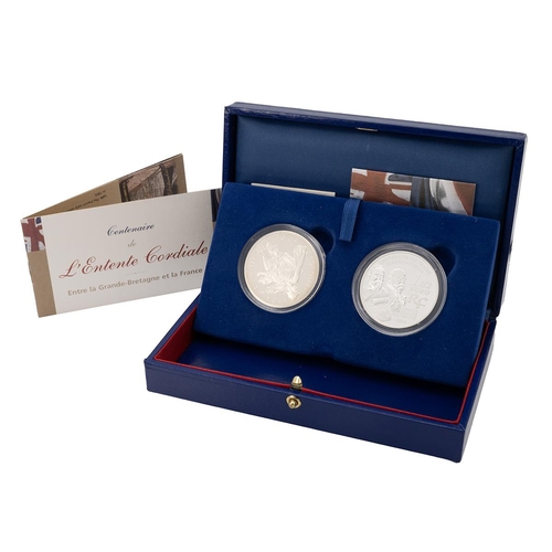 311 - 2004 Entente Cordiale silver proof UK and France coin set, issued by The Royal Mint and the Monnaie ... 