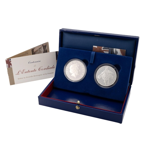 311 - 2004 Entente Cordiale silver proof UK and France coin set, issued by The Royal Mint and the Monnaie ... 