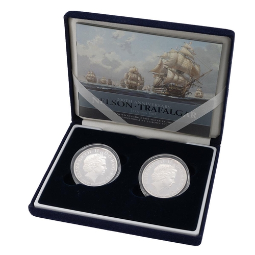 312 - 2005 Nelson Trafalgar Royal Mint silver proof 2-coin £5 set in the original presentation box. Includ... 