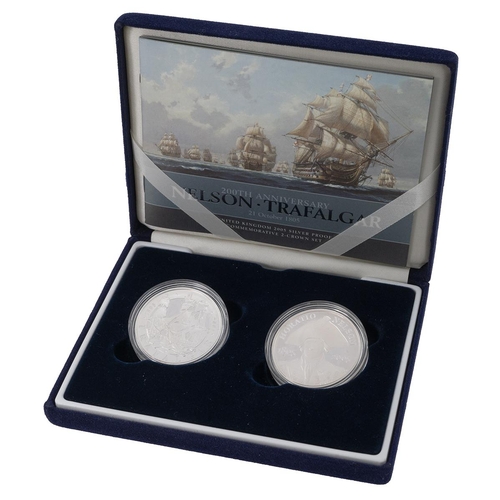 312 - 2005 Nelson Trafalgar Royal Mint silver proof 2-coin £5 set in the original presentation box. Includ... 