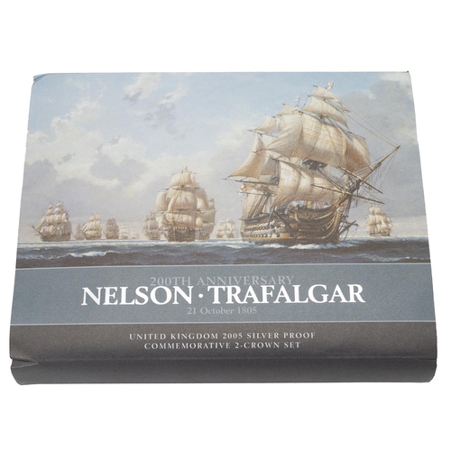 312 - 2005 Nelson Trafalgar Royal Mint silver proof 2-coin £5 set in the original presentation box. Includ... 