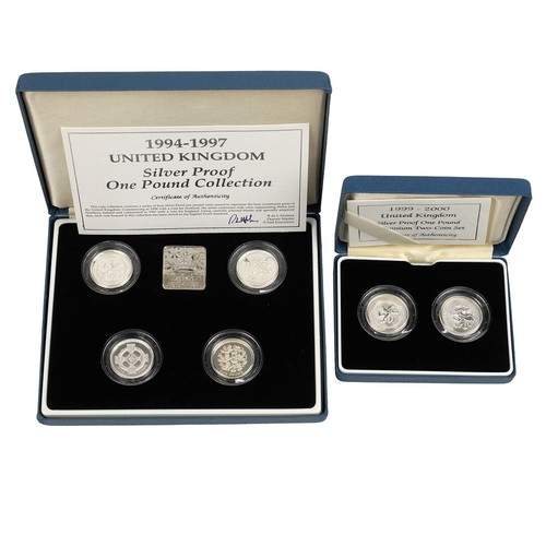 317 - Four (4) silver proof Royal Mint £1 coin collectors sets. Includes (1) 1984-1987 National flowers 4-... 