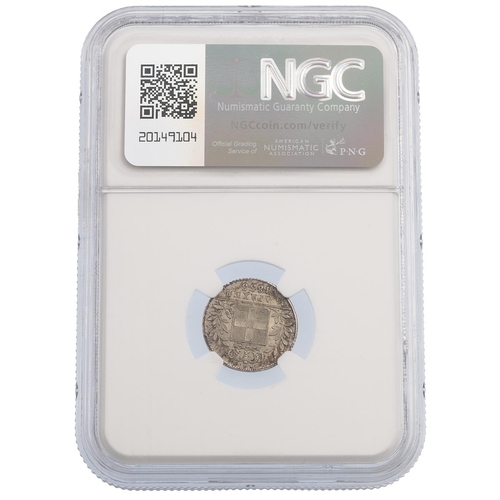 353 - 1883 Greek silver King Otto Munich mint Quarter Drachma (1/4D) coin graded MS 64 by NGC. Obverse: ri... 