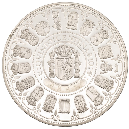 376 - 1989 Spain FNMT-RCM 5oz silver proof Autonomous Communities, a possible trial piece Obverse: portrai... 