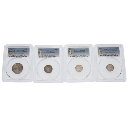 377 - Four (4) PCGS graded Queen Victoria Straights Settlements (British Malaysia) silver coins. Includes ... 