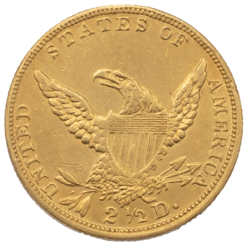 379 - 1836 USA gold Quarter Eagle Philadelphia $2.50 block 8 coin designed by William Kneass. Obverse: hea... 