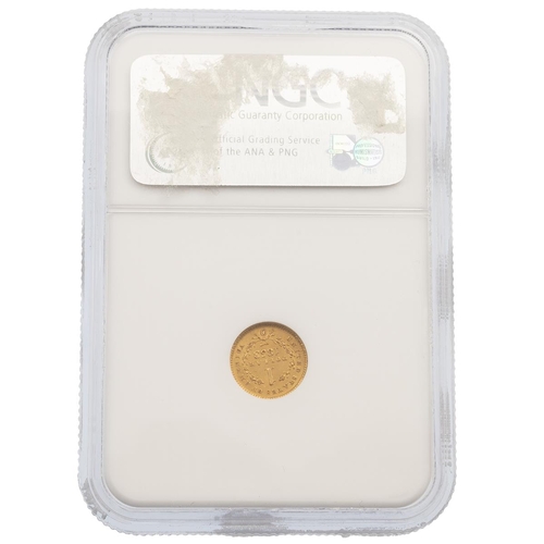 381 - 1853-O US New Orleans mint gold $1 graded MS 61 by NGC, offered in holder. Obverse: left-facing Libe... 