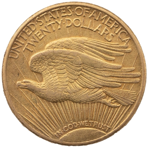 383 - 1909/8 overdate gold USA Double Eagle $20 Saint Gaudens Philadelphia mint coin. Obverse: Lady Libert... 