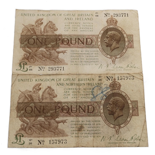 394 - Two (2) 1922-1923 King George V United Kingdom and Northern Ireland One Pound (£1) banknote (P  361b... 