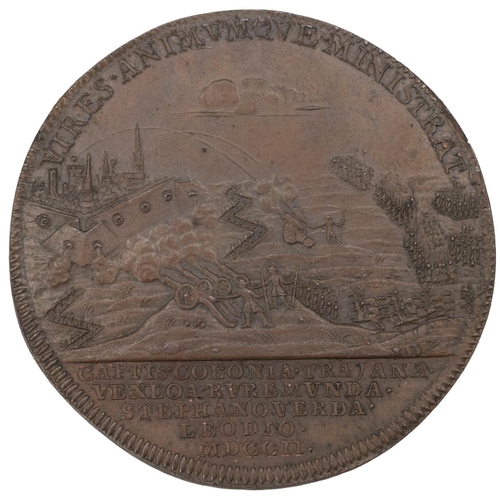 402 - 1702 Anne bronze medal celebrating the capitulation of towns on the River Meuse (Eimer 396). Obverse... 