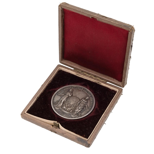 419 - 1884 International Health Exhibition silver medal by Leonard Charles Wyon (Eimer 1704, BHM 3175). Ob... 