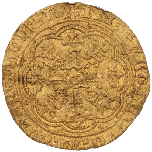 42 - 1361 King Edward III, transitional treaty period hammered gold Half Noble (S 1500, North 1223). Obve... 