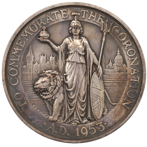 433 - 1953 Queen Elizabeth II 76 millimetre large silver medallion (Eimer 2084a, BHM 4445). Obverse: right... 