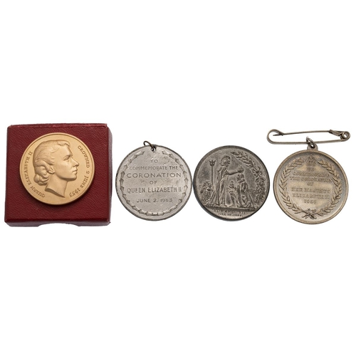 434 - Four (4) unofficial coronation medals in base metal. Includes (1) 1953 Queen Elizabeth II Coronation... 