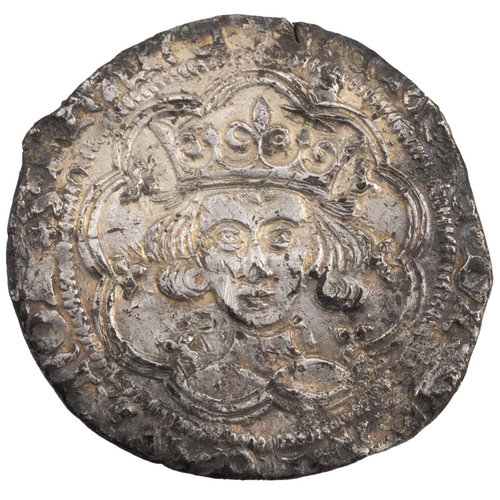 45 - 1431-1432/3 King Henry VI Pinecone-mascle issue silver Calais mint Groat (S 1875). Obverse: facing c... 