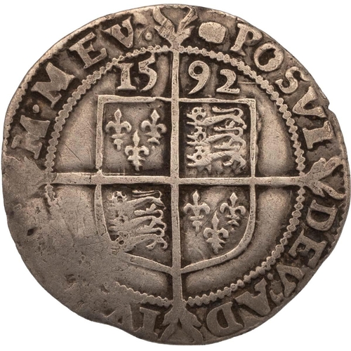 73 - 1592 Queen Elizabeth I, sixth issue silver Sixpence with tun mintmark (S 2578B). Obverse: bust 6c, c... 