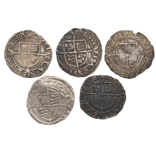 77 - Five (5) Queen Elizabeth I hammered silver Pennies. Includes (1) 2nd issue Penny with cross crosslet... 