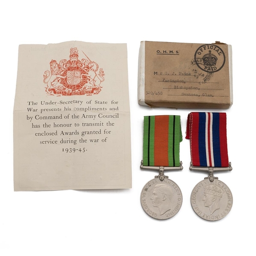 792 - Medals (2) of C.J. Paine of R.A.S.C. & A.C.C. Defence Medal 1939-1945, and War Medal 1939-1945. Sold... 