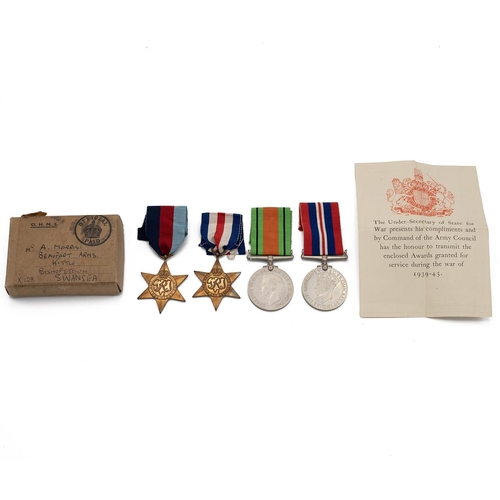 797 - Medals (4) of A. Morris of Combined Operations. Sold with Army Council printed slip and box. 1939-19... 