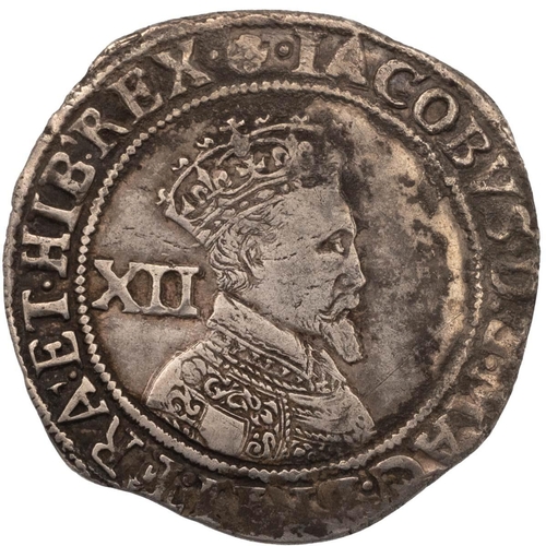 82 - 1605-1606 King James I Second Coinage hammered silver Shilling with rose mintmark (S 2652). Obverse:... 