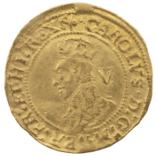 86 - 1638-1639 Charles I gold Crown, group D, fourth bust with anchor mintmark (S 2715, North 2185). Obve... 