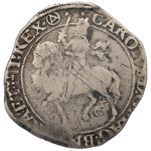 87 - 1641-1643 Charles I Halfcrown, Tower under the King, triangle in a circle (S 2779, North 2214). Obve... 