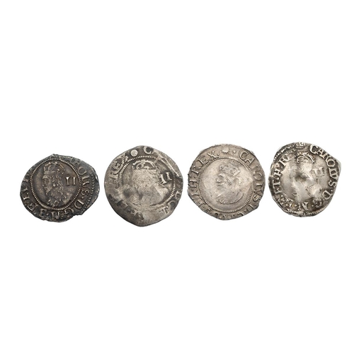 93 - Four (4) King Charles I hammered silver Halfgroats. Includes (1) 1645-1646 Halfgroat with sun mintma... 