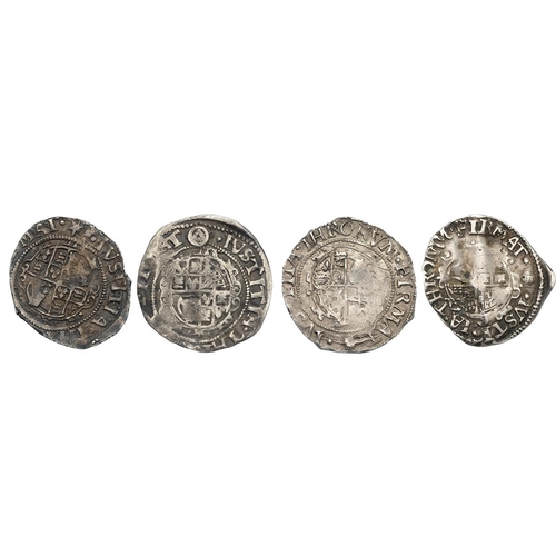 93 - Four (4) King Charles I hammered silver Halfgroats. Includes (1) 1645-1646 Halfgroat with sun mintma... 