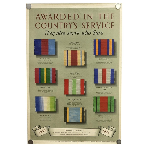 948 - 'Awarded In The Country's Service' campaign ribbons informational poster, published by the National ... 