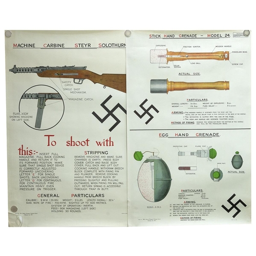 958 - Eleven (11) Home Guard World War Two captured German weaponry informational posters marked W.R. Dist... 