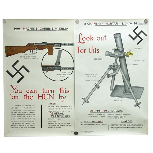 958 - Eleven (11) Home Guard World War Two captured German weaponry informational posters marked W.R. Dist... 