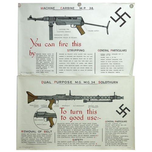 958 - Eleven (11) Home Guard World War Two captured German weaponry informational posters marked W.R. Dist... 