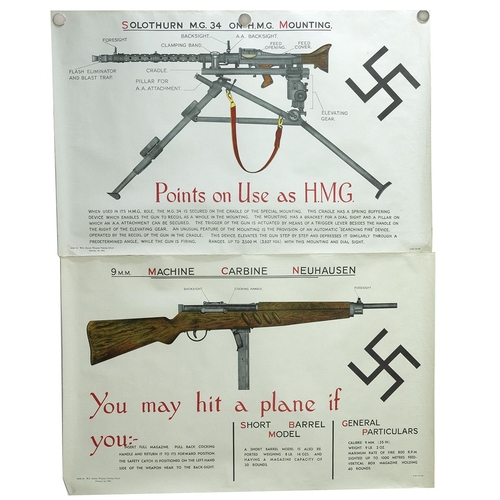 958 - Eleven (11) Home Guard World War Two captured German weaponry informational posters marked W.R. Dist... 