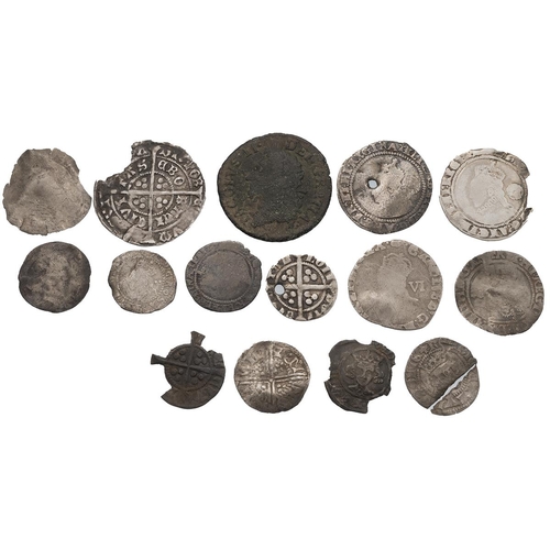 98 - Sixteen (16) hammered coins found metal detecting, damaged and low grade. Includes Queen Elizabeth I... 