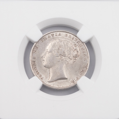 190 - 1859 Queen Victoria silver 'Young Head' Shilling graded MS 61 by NGC (S 3904, Davies 879). Obverse: ... 