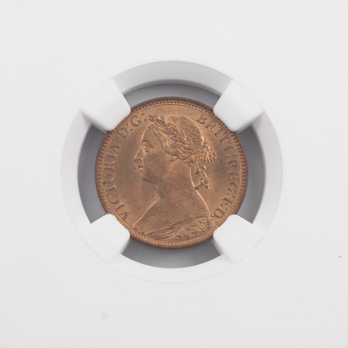 208 - 1882 Top Pop Queen Victoria Heaton Mint bronze Farthing graded MS 65 RD by NGC (S 3959). Obverse: 'B... 