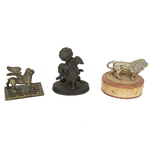 100 - 19th Century bronze model of a winged mythical beast. Feet on an open book and standing on rectangul... 