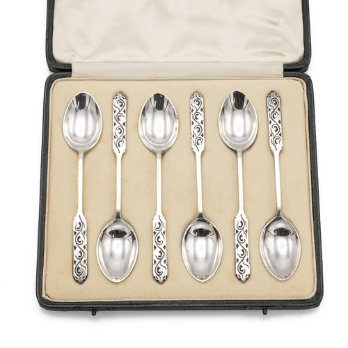 107 - Liberty & Co boxed set of silver teaspoons hallmarked for Birmingham 1935 - Jubilee Head mark, 80.8g... 