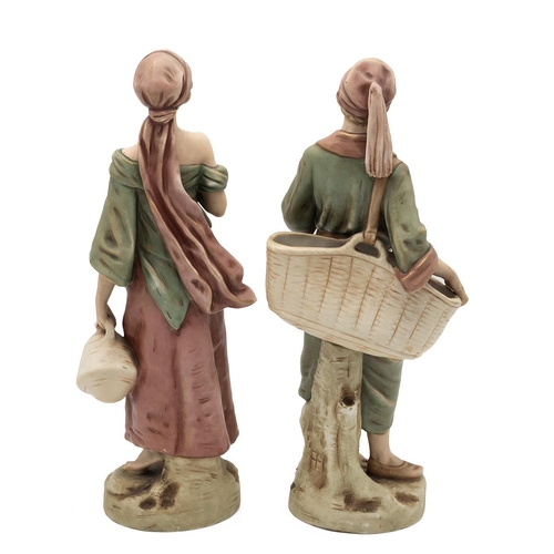 115 - Royal Dux - pair of figurines, the male (model number 1815, height 33cm) carrying a basket and water... 