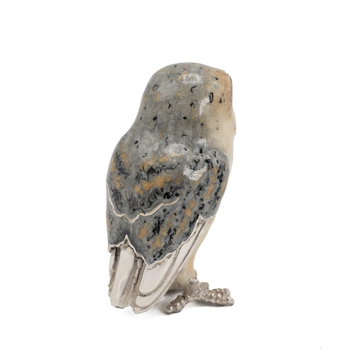 12 - Saturno sterling silver and enamel Barn Owl. Hallmark to underside of tail. H 5.5cm.